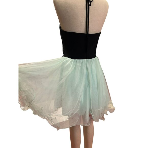 Blondie Nites By Stacy Sklar Size 11 Black & Mint Beaded Halter Dress With Tulle - Picture 7 of 10